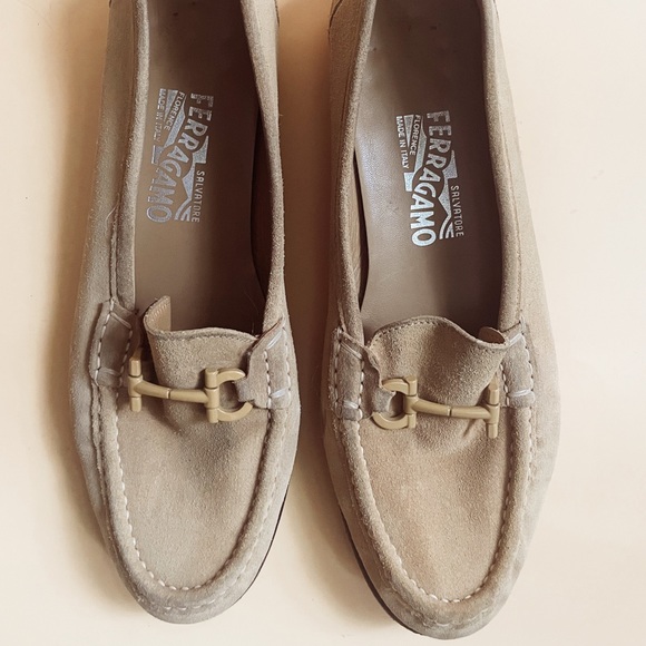 Salvatore Ferragamo • Tan Suede Leather Oxford Loafers - Picture 1 of 7